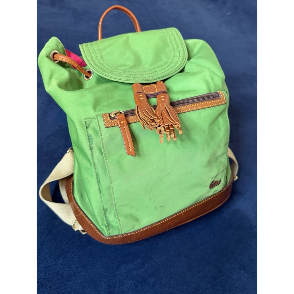 Dooney Bourke Lime Green Nylon Leather Backpack Med Sz